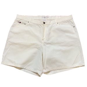New Tommy Hilfiger Ivory Jean Shorts with Flag Logo Patch Womens Size 18W